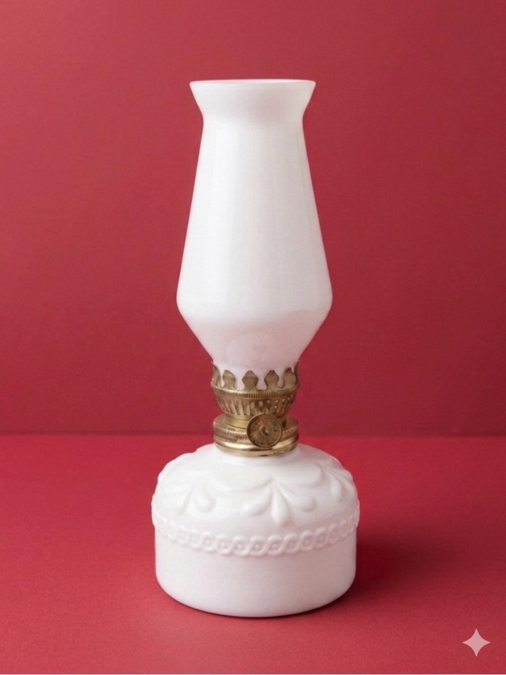 🩷 Vintage White Milkglass Oil Lamp with White Glass Shade, Mini 7”h - Picture 3 of 7